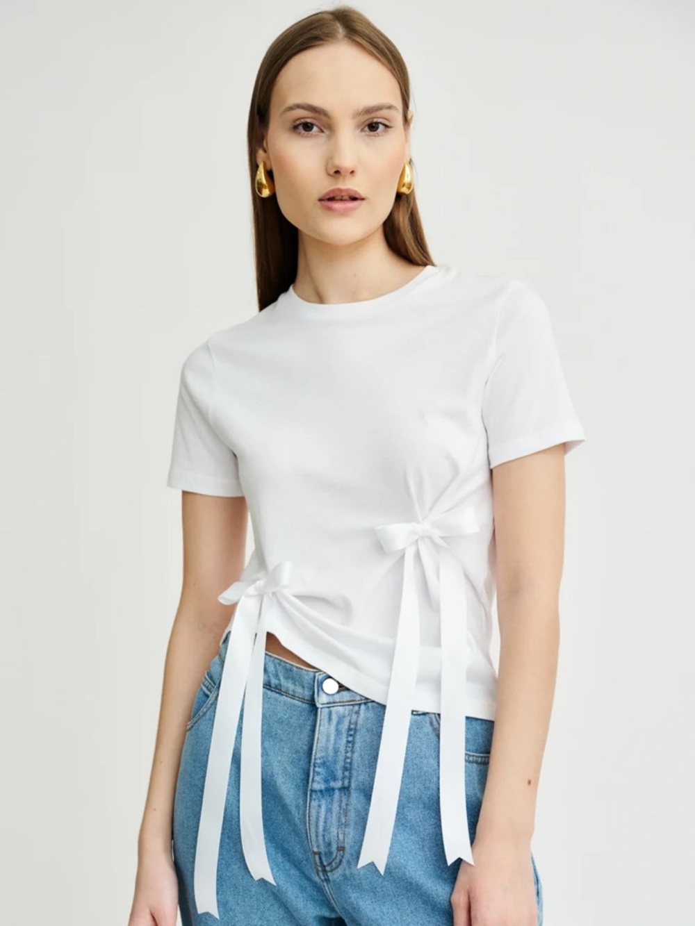 White Short-Sleeve Tie-Waist Tee - Women